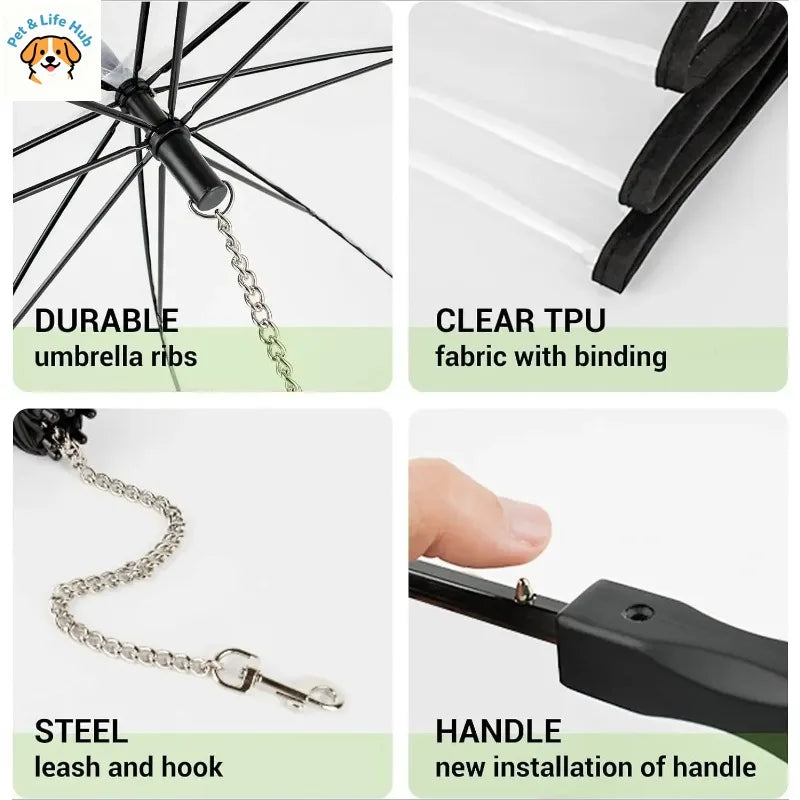 Clear Dog Umbrella with Built-In Leash