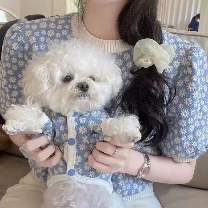 Floral Pet Winter Cardigan Coat
