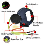 Dual Retractable Dog Leash with Lights