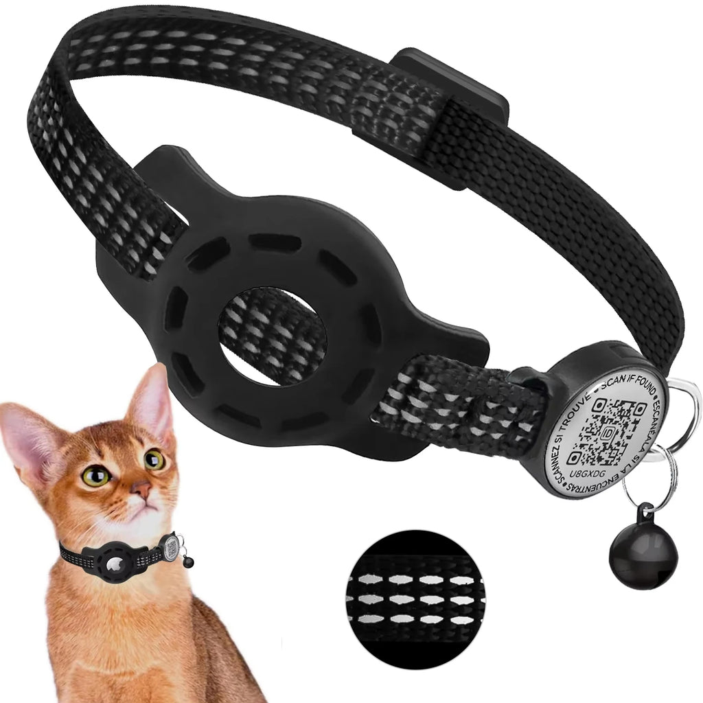 Reflective AirTag Cat Collar with QR Tag