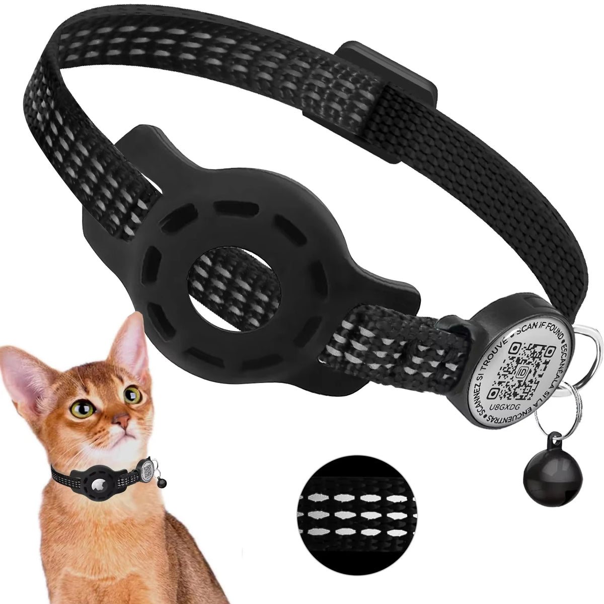 Reflective AirTag Cat Collar with QR Tag
