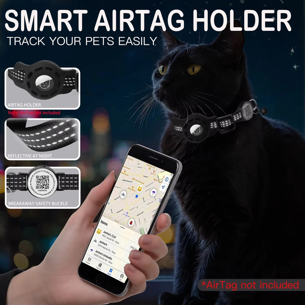 Reflective AirTag Cat Collar with QR Tag