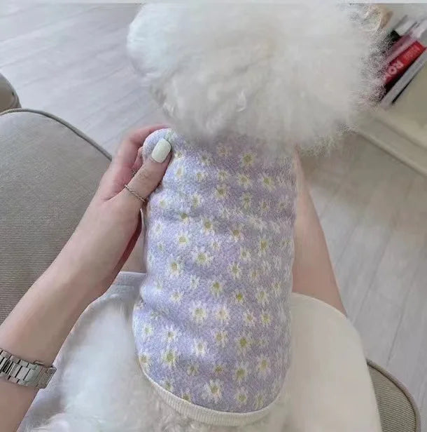 Floral Pet Winter Cardigan Coat