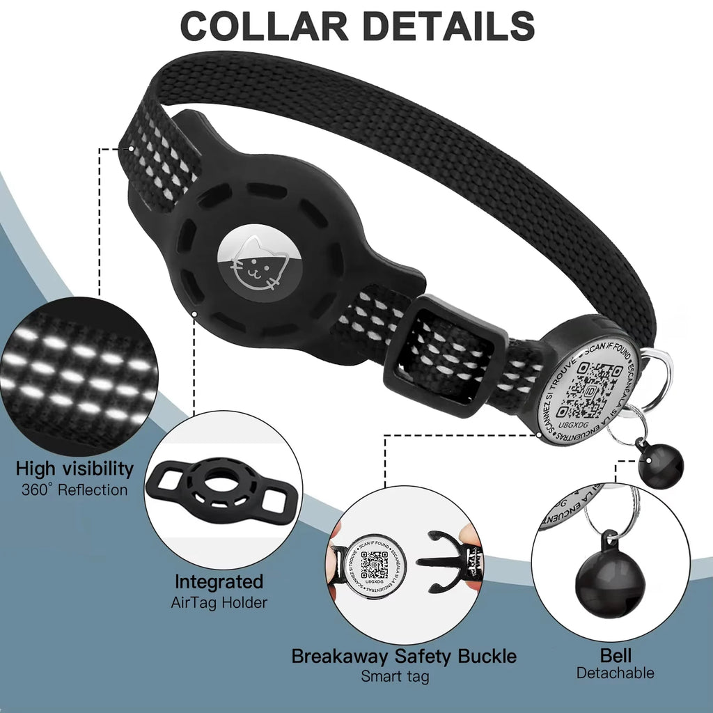 Reflective AirTag Cat Collar with QR Tag