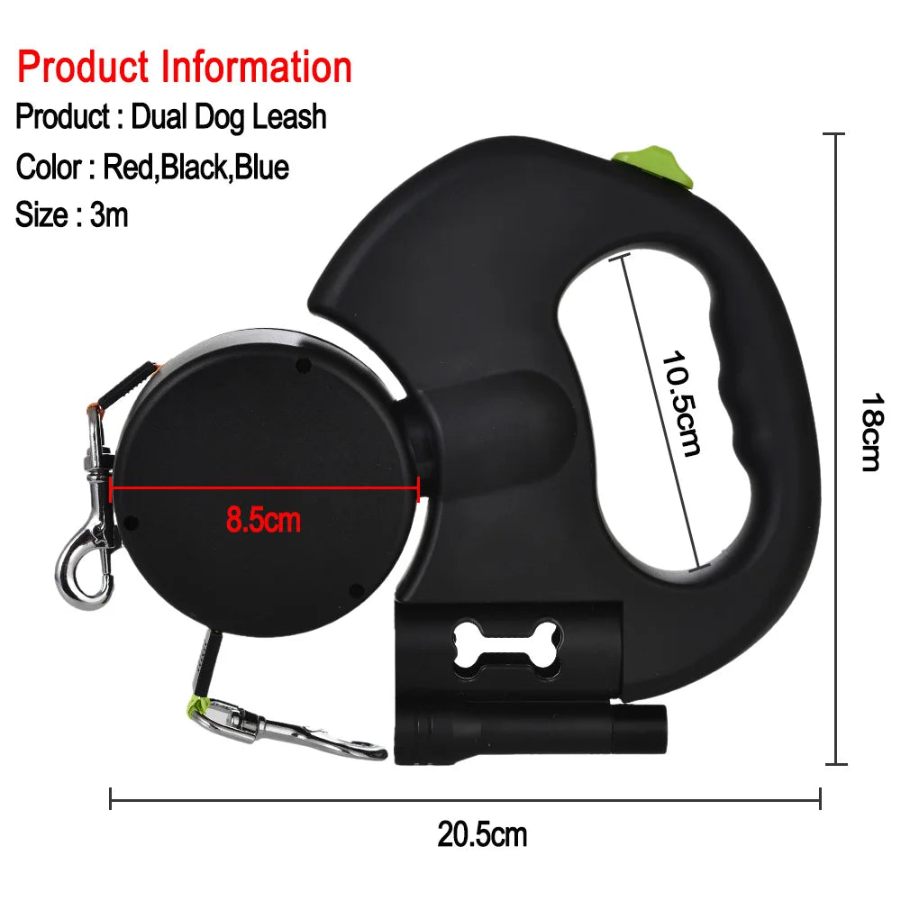 Dual Retractable Dog Leash with Lights