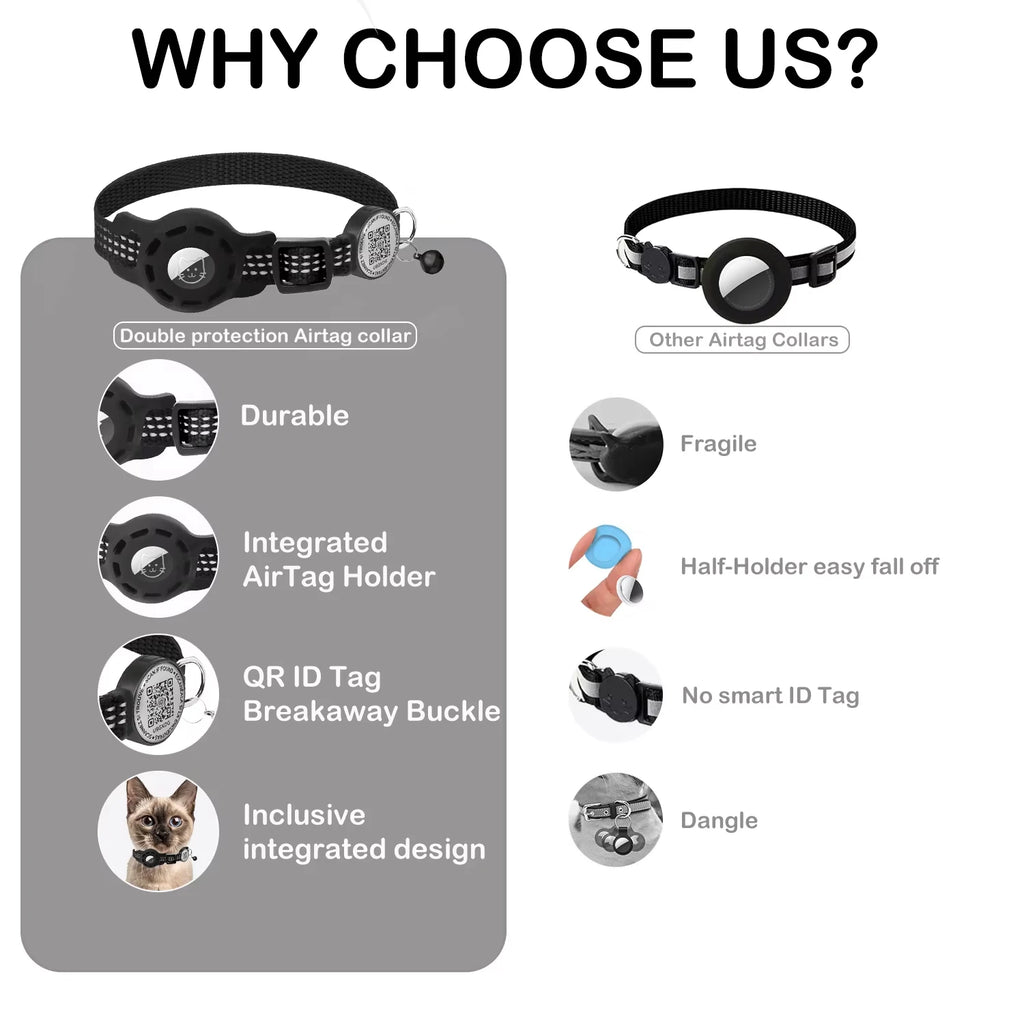 Reflective AirTag Cat Collar with QR Tag