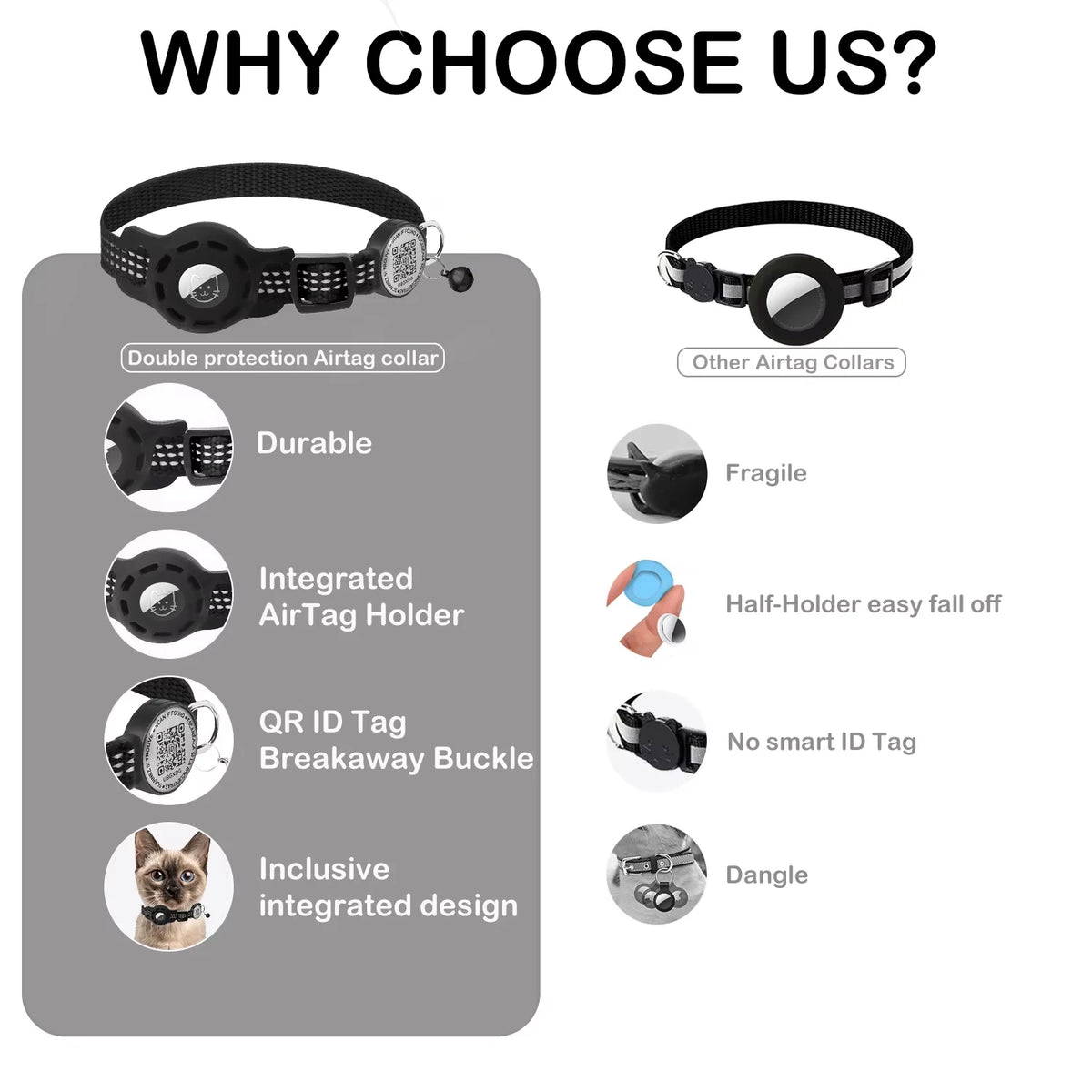 Reflective AirTag Cat Collar with QR Tag