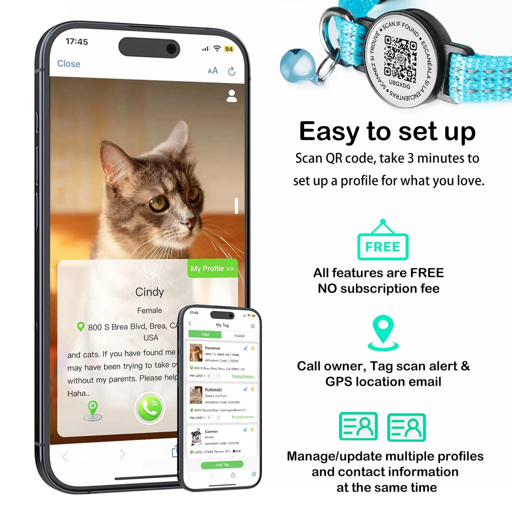 Reflective AirTag Cat Collar with QR Tag