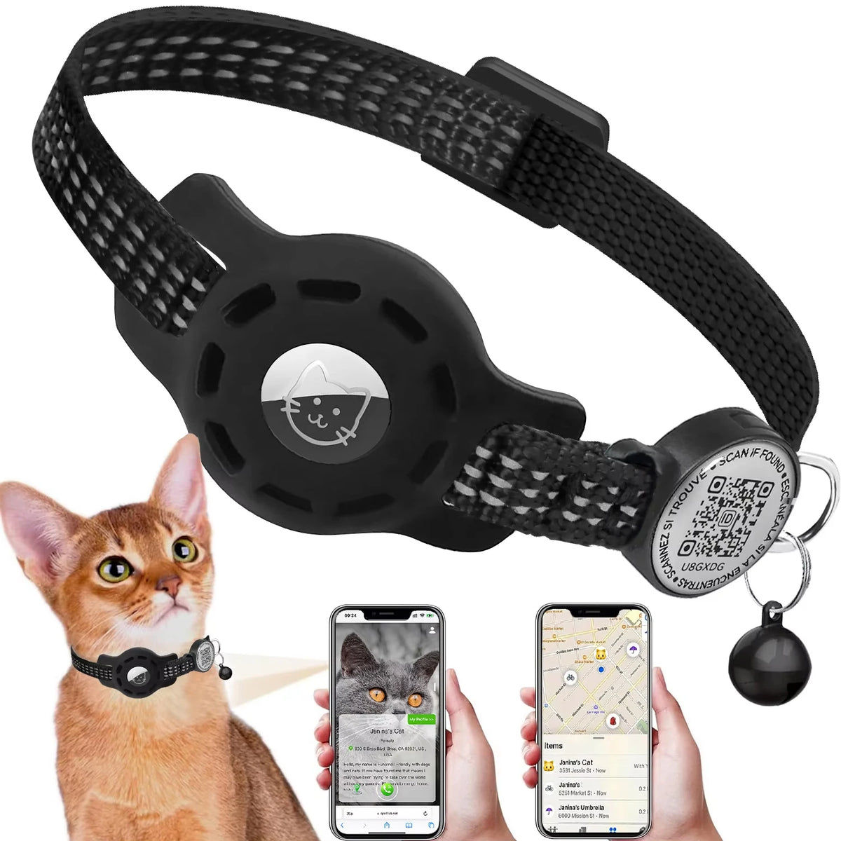 Reflective AirTag Cat Collar with QR Tag
