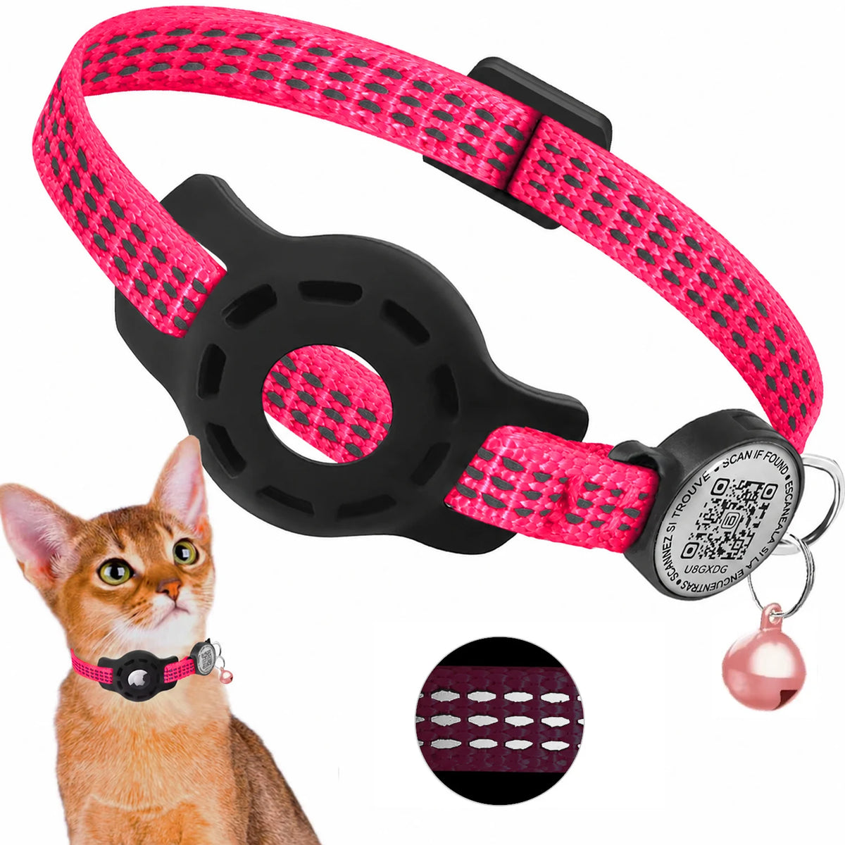 Reflective AirTag Cat Collar with QR Tag