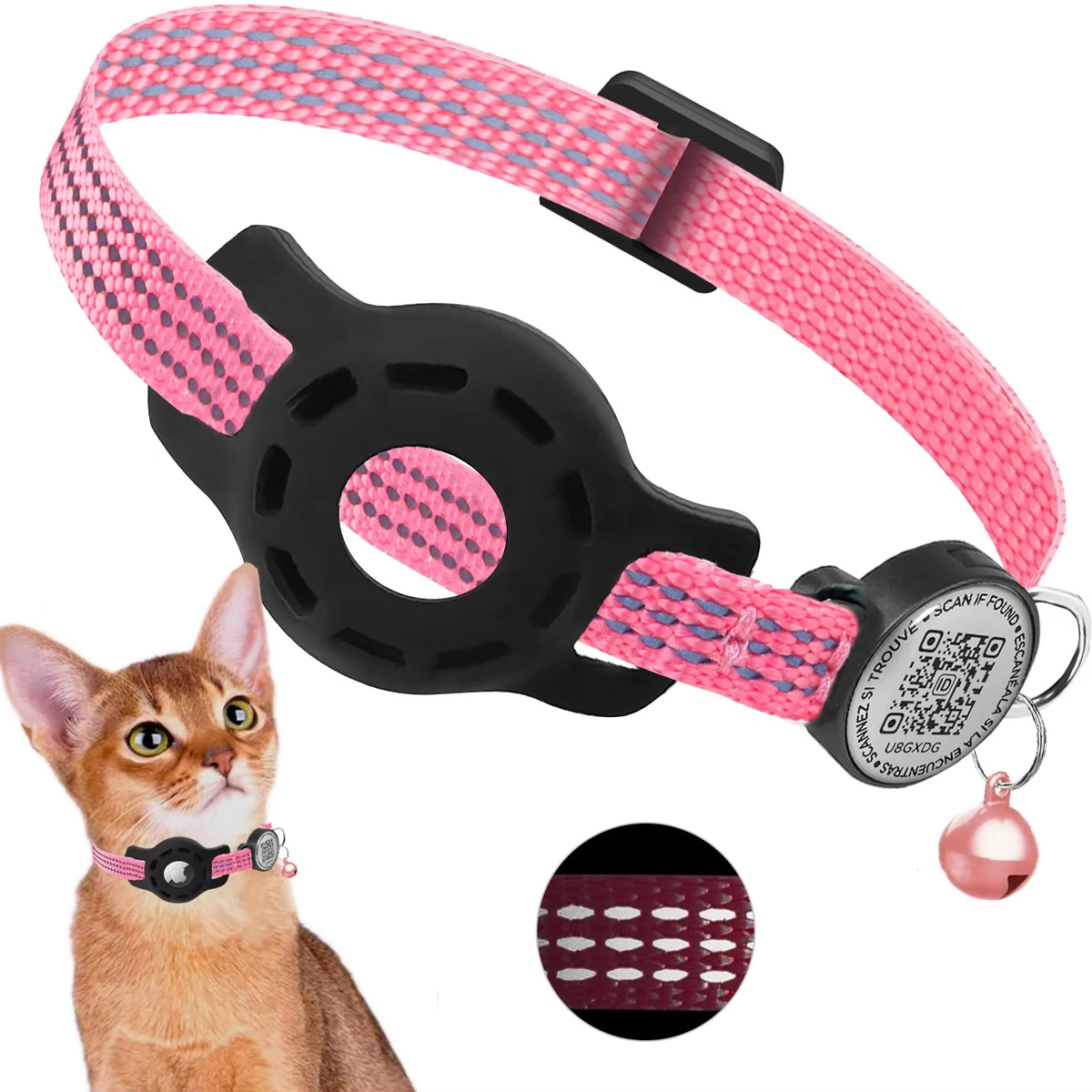 Reflective AirTag Cat Collar with QR Tag